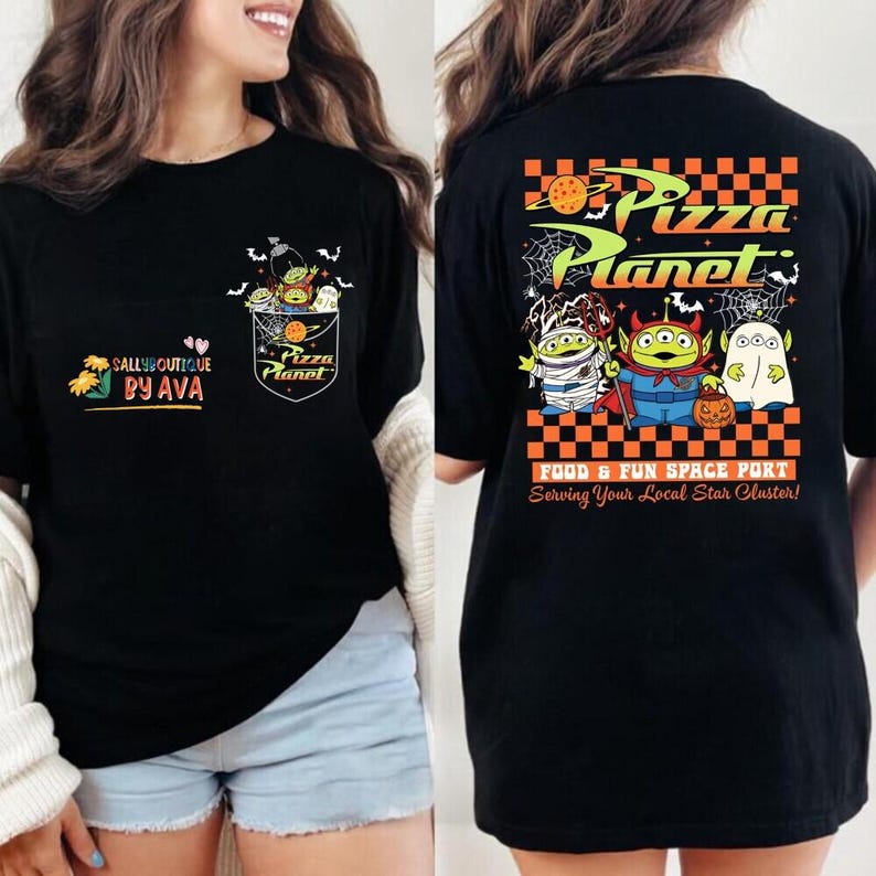 Toy Story Pizza Planet Shirt, Spooky Alien Halloween Tee 2026, Comfort Colors Disneyland Top, Space Port Graphic Shirt image 3