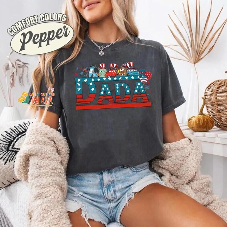 Personalized Disneyland Cars Family Dad Mom Happy 4th of July Shirt, Pixar Cars Independence Day Shirt, Lightning McQueen Patriotic Shirt image 4
