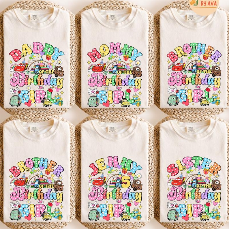 Custom Disneyland Cars Family Birthday Shirts, Lightning McQueen Cars Sally Tow Mater Shirt, Family Matching Birthday Shirt, Birthday Gifts afbeelding 1