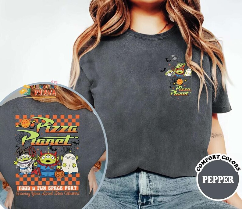 Toy Story Pizza Planet Shirt, Spooky Alien Halloween Tee 2026, Comfort Colors Disneyland Top, Space Port Graphic Shirt image 5