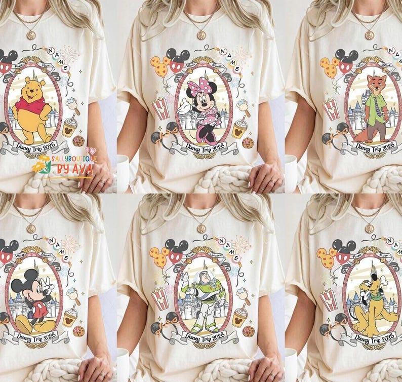 Custom All Characters Disneyland Trip 2026 Shirt, Personalized WDW Family Vacation Matching Tee, Magic Kingdom Mickey Pooh Stitch Buzz Shirt image 3
