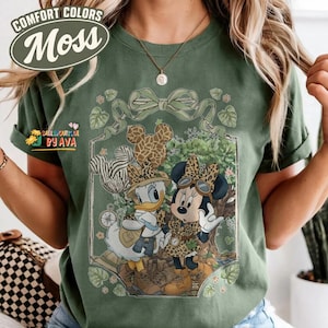 Retro Comfort Colors® Minnie Daisy Safari Leopard Shirt, Animal Kingdom Leopard Besties Tee, Lets Get Wild WDW Matching Family Trip 2026 Te image 1