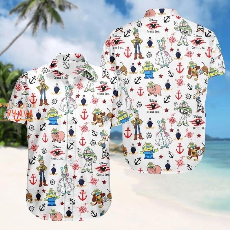 Toy Story Cruise 2026 Summer Vacation Let's Cruise Aloha Hawaiian Shirt, Disneyland Toy Story Button Up Shirt, Summer Beach Outfit Bild 1