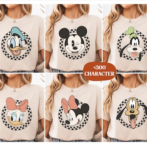 Disneyland Checkered Mickey and Friends Retro Shirt, Disneyland Family Trip Sweatshirt, Disneyland Vacation Tee, Disneyland All Characters image 1