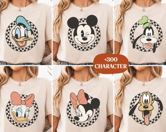 Disneyland Checkered Mickey and Friends Retro Shirt, Disneyland Family Trip Sweatshirt, Disneyland Vacation Tee, Disneyland All Characters