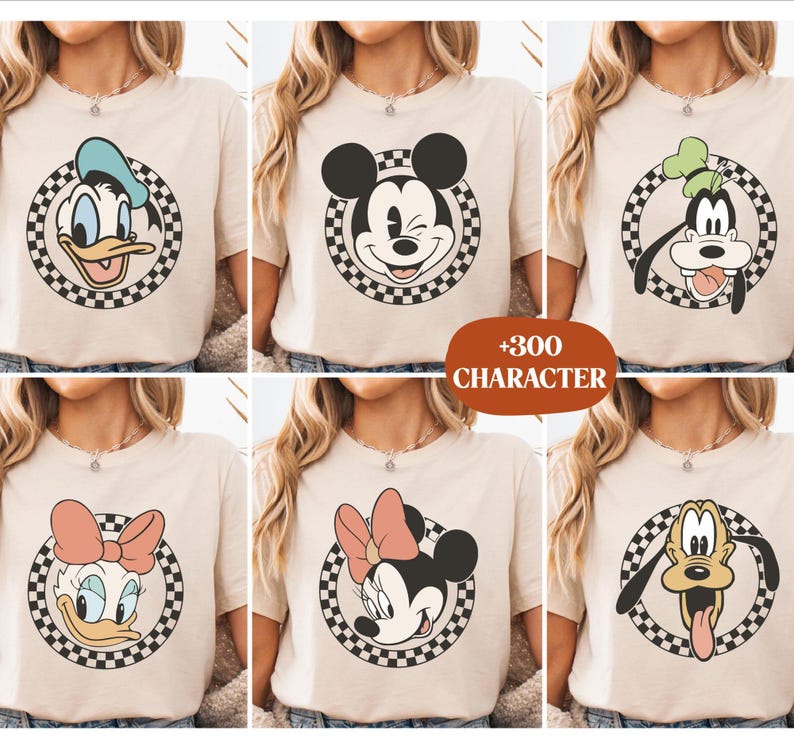 Disneyland Checkered Mickey and Friends Retro Shirt, Disneyland Family Trip Sweatshirt, Disneyland Vacation Tee, Disneyland All Characters image 1
