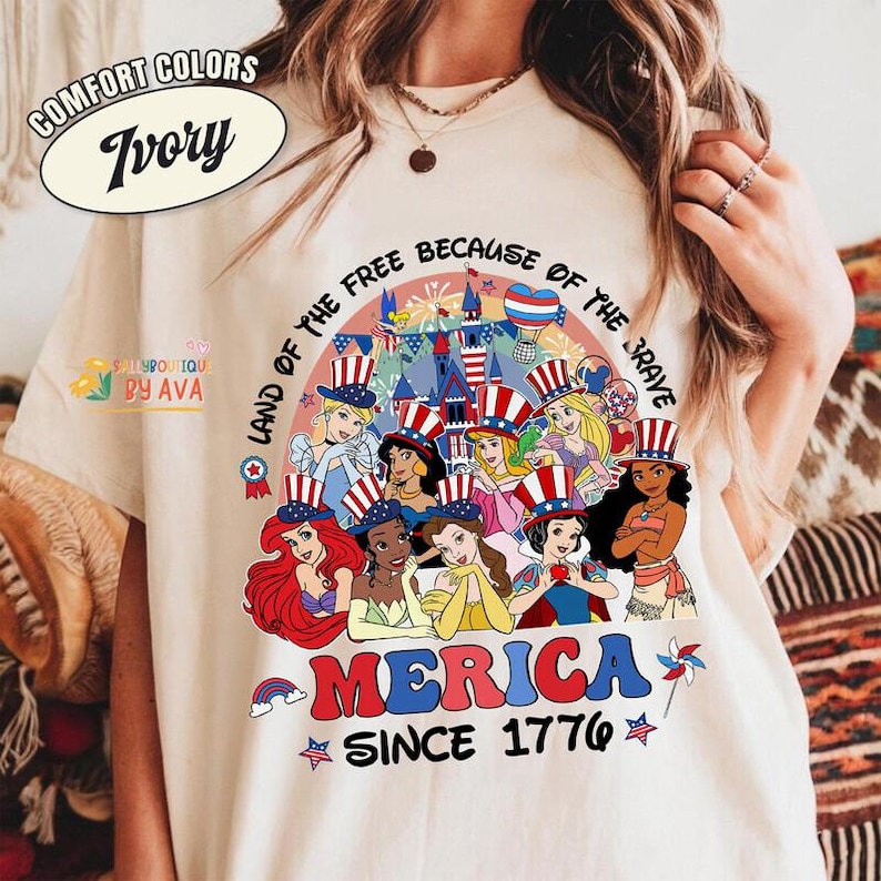 Happy Independence Day Disneyland Princess Shirt, WDW Disneyland Castle Family USA Happy 4th of July Tee, America US Flag, Girl Trip Shirt image 4