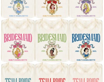 Coquette Princess Bachelorette Shirt, Disneyland Cinderella Bride T-Shirt, Rapunzel Bridesmaid Tee, Snow White Team Bride Sweatshirt