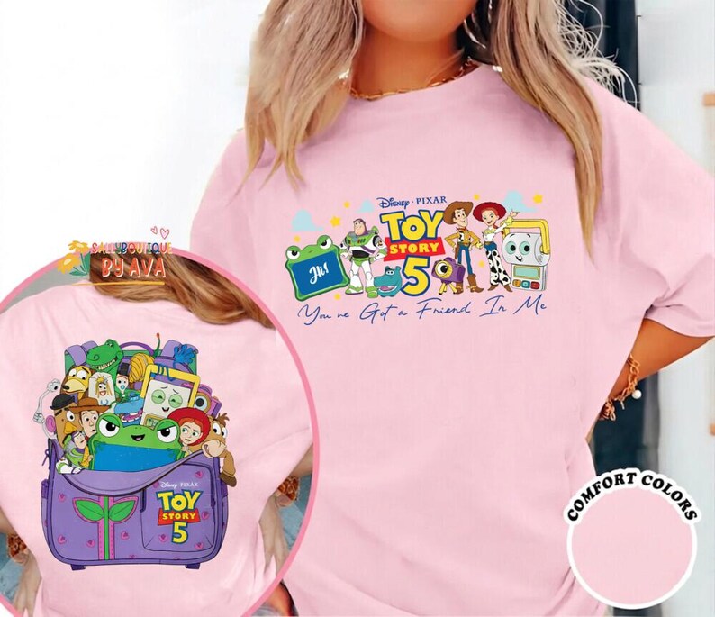 2-Sided Disneyland Pixar Toy Story 5 Comfort Shirt, You've Got A Friend In Me Tee, Woody Etch Lenny Mr Spell Tee, Disneyland Vacation 2026 image 3