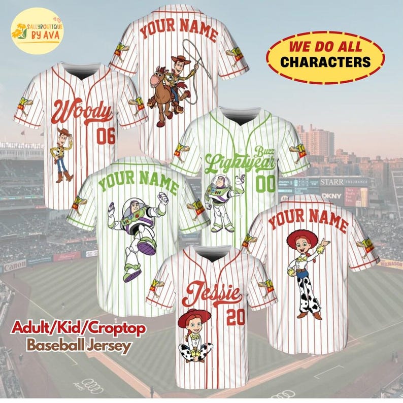 Custom Disneyland Toy Story Collection, Baseball Jersey Team, Toy Story Characters Woody Croptop Jersey, Buzz Jersey, Gift for Kids Him Her image 1
