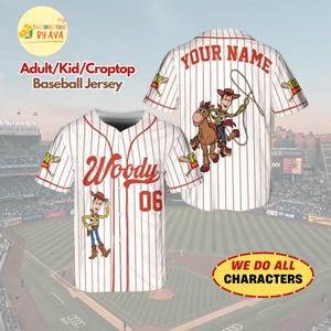 Custom Disneyland Toy Story Collection, Baseball Jersey Team, Toy Story Characters Woody Croptop Jersey, Buzz Jersey, Gift for Kids Him Her image 2