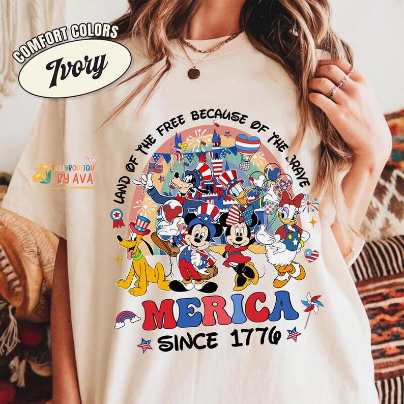 Land Of The Free Because Of The Brave Mickey and friends Happy 4th of July Shirt, Disneyland Patriotic Shirt, Independence Day, 250th Shirt image 2