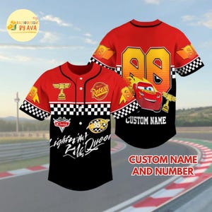 Personalized Disneyland Cars Baseball Jersey,Lightning McQueen Crop Top Baseball Jersey,Disneyland Cars Birthday Gift, Gift For Her and Him image 1