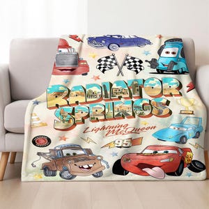 Disneyland Cars Fleece Blanket, Blanket Radiator Springs Cars Movie, Lightning Mcqueen Sally Tow Mater Cars, Cars Characters Blanket Gifts image 2