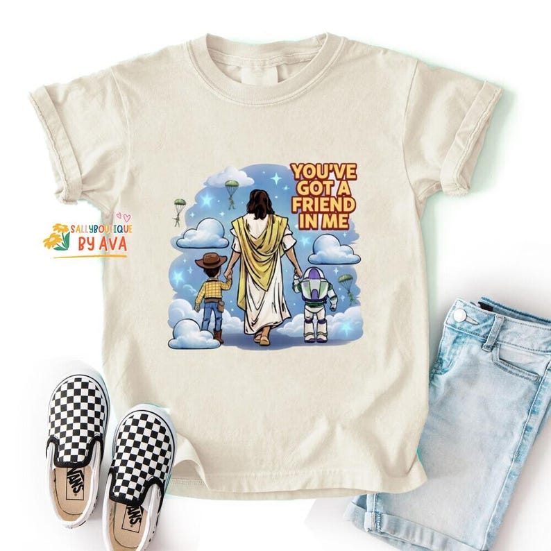 Jesus Youve Got A Friend In Me Shirt, Christian Toy Story Tee, Faith Friendship Shirt, Jesus Cartoon Tee, Christian Gift, Funny Faith image 3