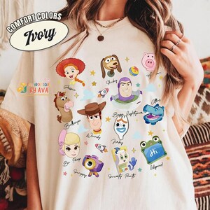 Watercolor Toy Story 5 Characters Tshirt, Lilypad Buzz Lightyear Woody Jessie Toy Story Land You've Got a Friend In Me Adult & Kids shirt afbeelding 3