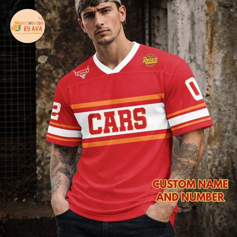 Personalized Disneyland Cars Football Jersey, Lightning McQueen Croptop Youth Adult Football Jersey Team, Cars Family Football Matching 2026 image 3