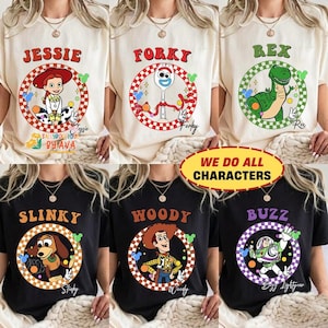 Custom All Disneyland Pixar Toy Story Checkered Shirt, Woody Buzz Jessie Rex Lotso, Family Vacation Tee, Personalized Group Matching Tee image 1