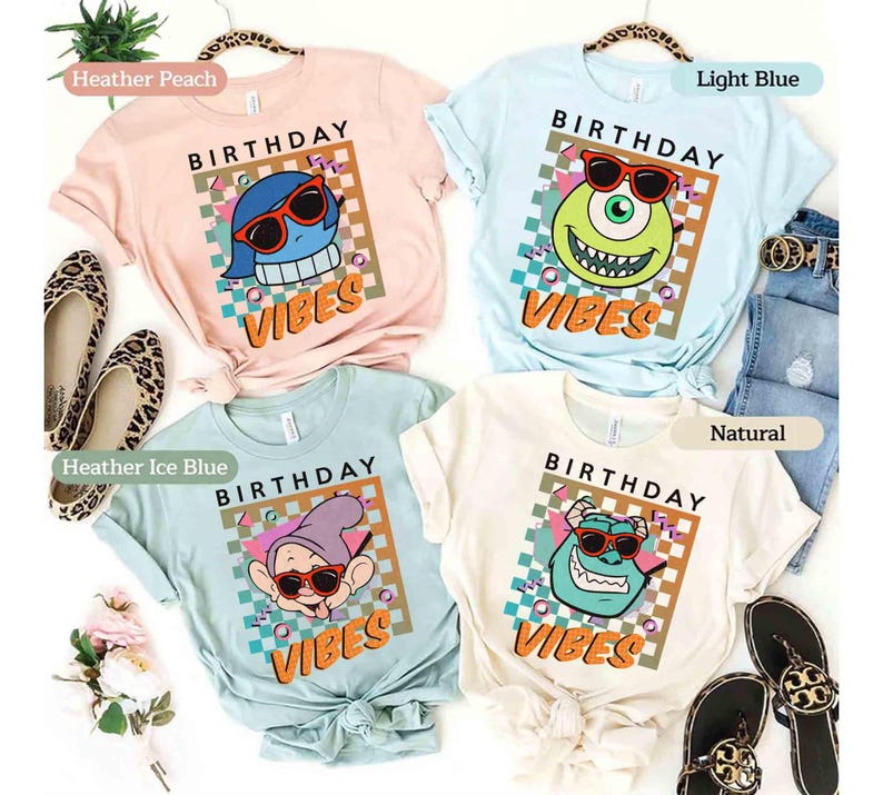 Disneyland Retro 90s Mickey And Friends Birthday Vibes Shirt, Cute Minnie Donald Daisy Tee, Disneyland Magic Kingdom Family Vacation 2025 image 4