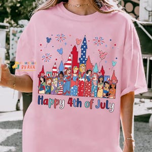 Happy 4th of July Disneyland Princess Castle Shirt, Disneyland Family American Flag USA Patriotic, Red White and Blue Disneyland Girl Trip 画像 6