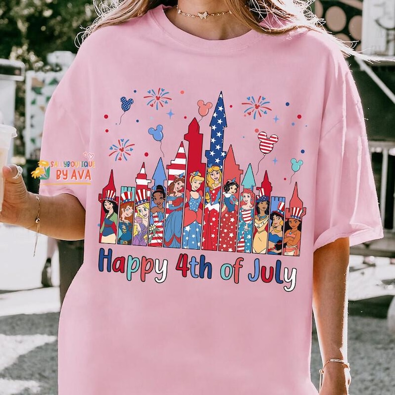Happy 4th of July Disneyland Princess Castle Shirt, Disneyland Family American Flag USA Patriotic, Red White and Blue Disneyland Girl Trip 画像 6