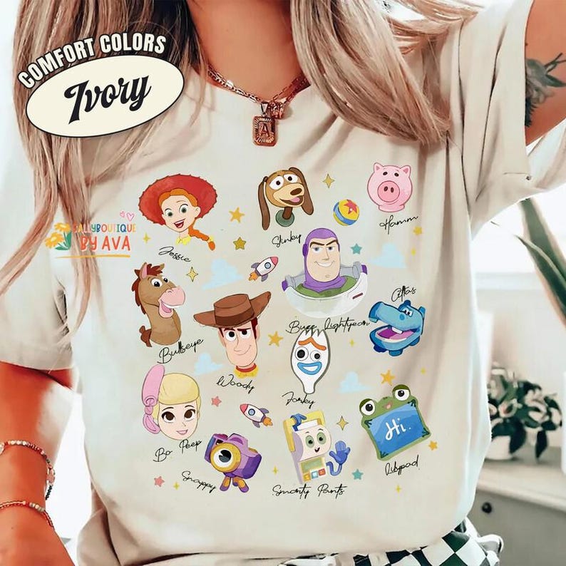Watercolor Toy Story 5 Characters Tshirt, Lilypad Buzz Lightyear Woody Jessie Toy Story Land You've Got a Friend In Me Adult & Kids shirt afbeelding 4