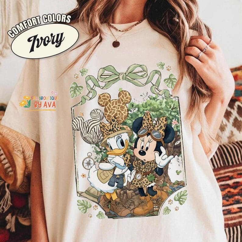 Retro Comfort Colors® Minnie Daisy Safari Leopard Shirt, Animal Kingdom Leopard Besties Tee, Lets Get Wild WDW Matching Family Trip 2026 Te image 2
