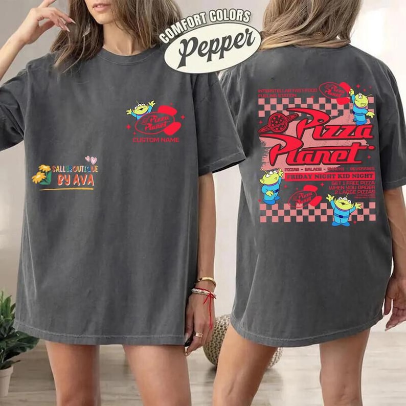 Two-sided Disneyland Pixar Toy Story Aliens Pizza Planet Shirt, Funny Disneyland Pizza shirt, Disneyworld Shirt, Disneyland Trip Shirt image 1