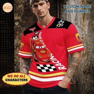 Custom Disneyland Cars Lightning McQueen Crop Top Jersey Football Jersey,Custom Name and Number Football Shirt, Disneyland Cars Team Outfit image 3