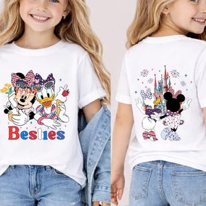 2 Side Minnie Daisy Happy 4th of July T-shirt, Disneyland Bestie Shirt, Happy Independence Day 2026 Matching Tee, Birthday Girl Shirt image 1