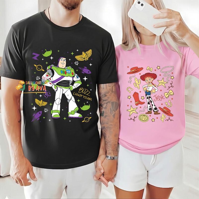 Comfort Colors Jessie And Buzz Lightyear Infinity Love Couples T-Shirt, Pixar Toy Story Land Shirt, Toy Story 5, Disneyland Family Trip 2026 image 1