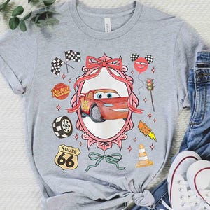 Disneyland Cars Watercolor Coquette shirt, Lightning McQueen Mater Doc Hudson Sally Carrera Birthday Cars Family Matching Trip Shirt Bild 3