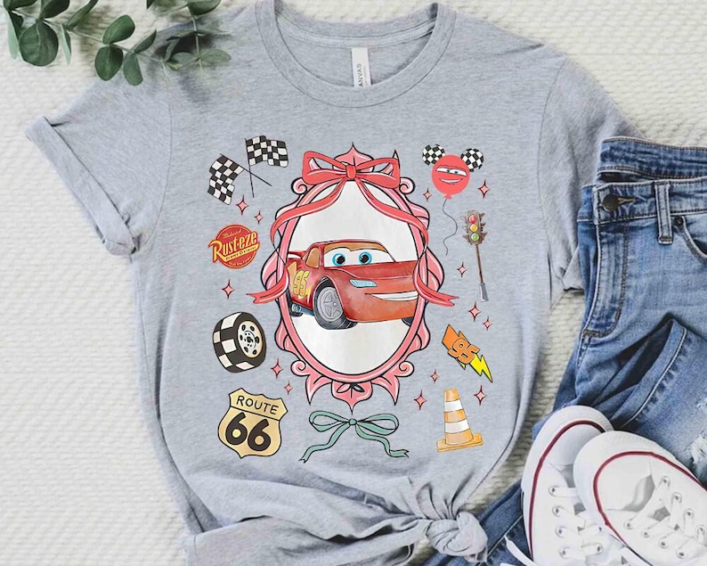 Disneyland Cars Watercolor Coquette shirt, Lightning McQueen Mater Doc Hudson Sally Carrera Birthday Cars Family Matching Trip Shirt Bild 3
