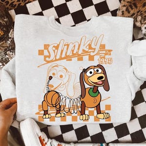 Retro Disneyland Pixar Toy Story All Characters Checkered Signature Shirt, Woody, Buzz, Jessie, Bo Peep, Personalized Group Matching Tee image 4