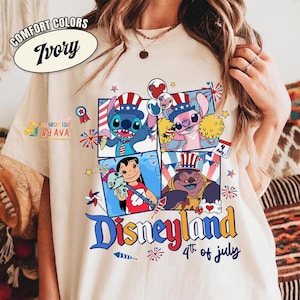 Disneyland Balloons Lilo and Stitch 4th of July Shirt, Lilo and Stitch 4th of July Independence Day Gift, America USA Summer Tshirts Bild 1