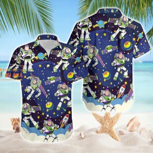 Buzz Lightyear Space Ranger Hawaiian Shirt, Disneyland Pixar Toy Story Button Up Shirt, Toy Story Disneyland Summer Vacation image 2