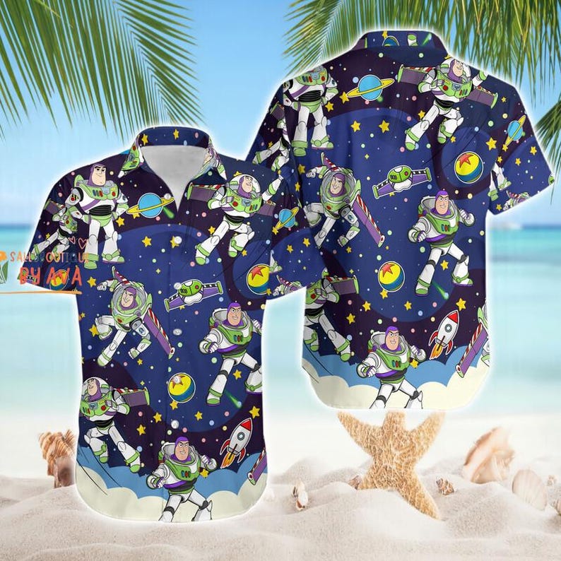 Buzz Lightyear Space Ranger Hawaiian Shirt, Disneyland Pixar Toy Story Button Up Shirt, Toy Story Disneyland Summer Vacation image 2