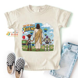 Jesus You've Got A Friend In Me Shirt, Christian Toy Story Tee, Faith Friendship Shirt, Jesus Cartoon Tee, Christian Gift, Funny Faith Shirt image 3