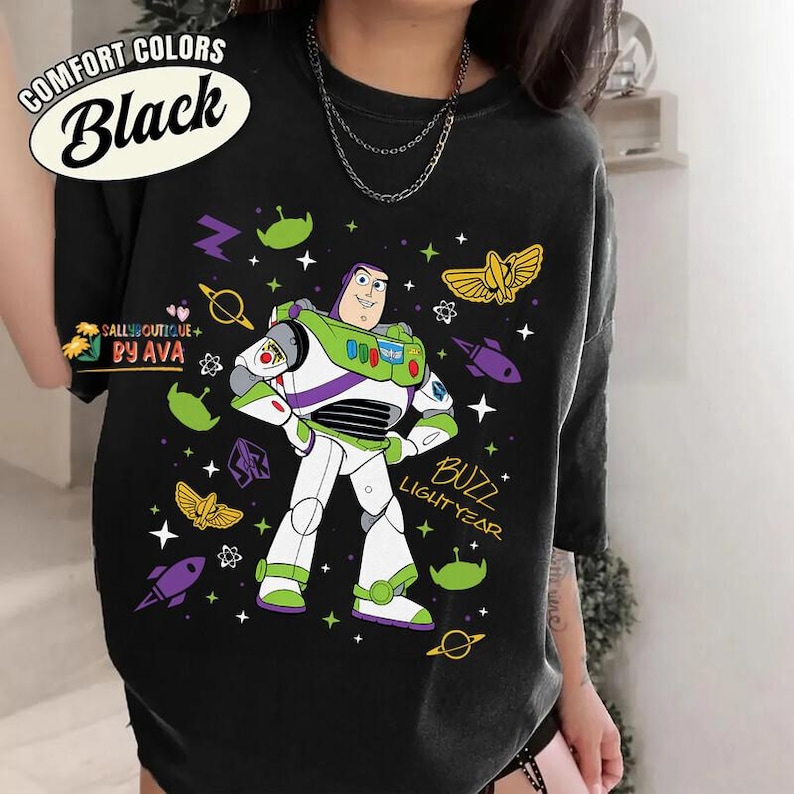 Comfort Colors Jessie And Buzz Lightyear Infinity Love Couples T-Shirt, Pixar Toy Story Land Shirt, Toy Story 5, Disneyland Family Trip 2026 image 2