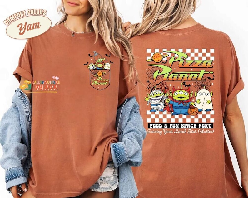 Toy Story Pizza Planet Shirt, Spooky Alien Halloween Tee 2026, Comfort Colors Disneyland Top, Space Port Graphic Shirt image 1