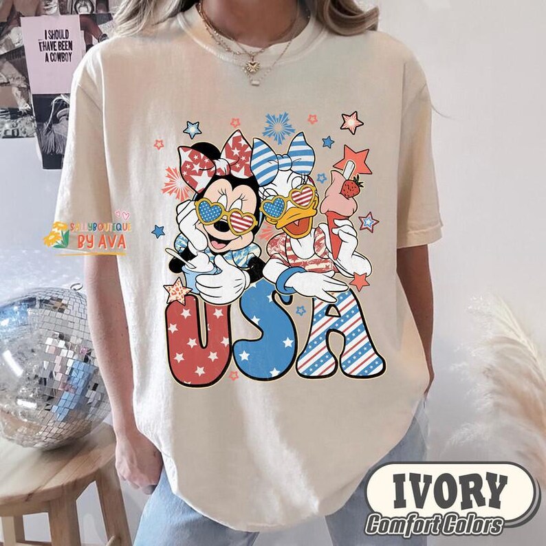 Vintage Minnie Daisy Disneyland USA Happy 4Th Of July Shirt, Disneyland Girl Trip Patriotic American Shirt, Independence Day, 250th Shirt image 2