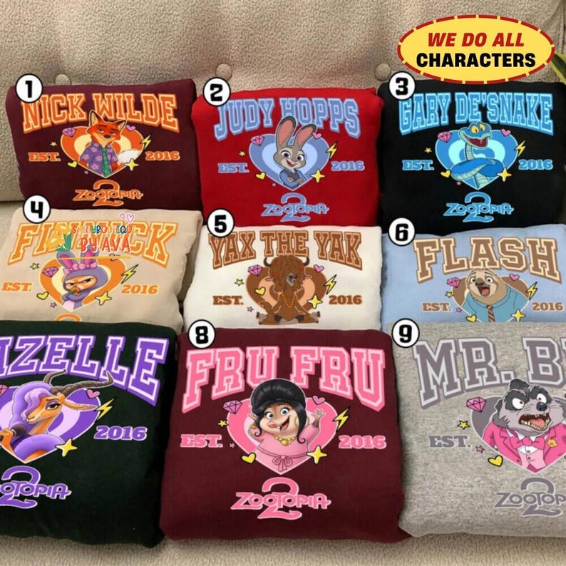 Custom All Zootopia Character Family Shirts, Disneyland Matching Judy Hopps Nick Wilde, Custom Birthday Mom Dad Kids Gift Shirt image 1