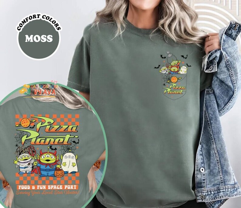 Toy Story Pizza Planet Shirt, Spooky Alien Halloween Tee 2026, Comfort Colors Disneyland Top, Space Port Graphic Shirt image 4