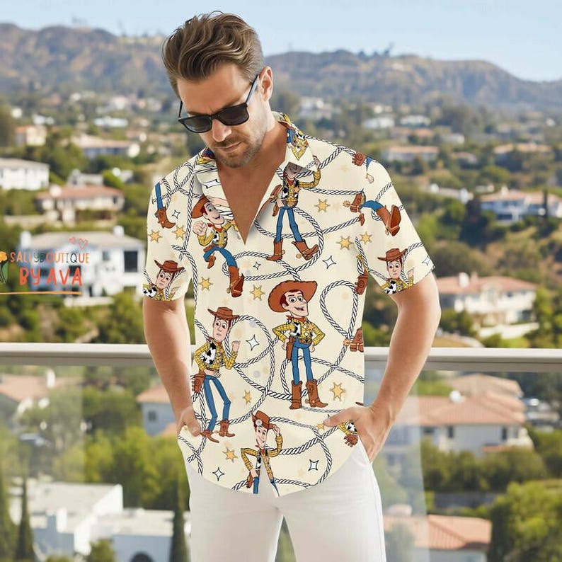 Hawaiian Shirt Toy Story Woody Cowboy Button Up Shirt, Woody Toy Story Hawaiian Shirt, Summer Beach Outfit, Disneyland Summer Vacation image 3