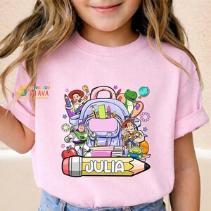 Custom Kids Name Toy Story Back To School Shirt, Toddler First Day of School Tee Kindergarten Shirt With Name, First Day School Outfit image 1