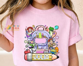 Custom Kids Name Toy Story Back To School Shirt, Toddler First Day of School Tee Kindergarten Shirt With Name, First Day School Outfit