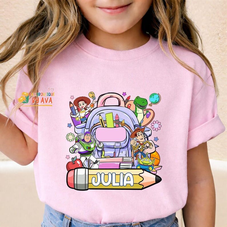 Custom Kids Name Toy Story Back To School Shirt, Toddler First Day of School Tee Kindergarten Shirt With Name, First Day School Outfit image 1