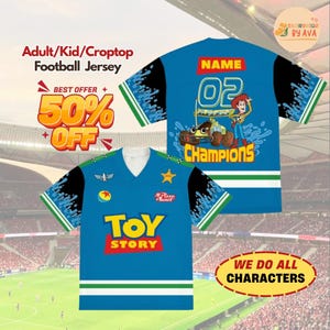 Custom DisneyLand Toy Story Crop Top Football Jersey, Toy Story Characters Croptop Jersey, Disneyland Football Team Outfit, Gift For Fans image 1
