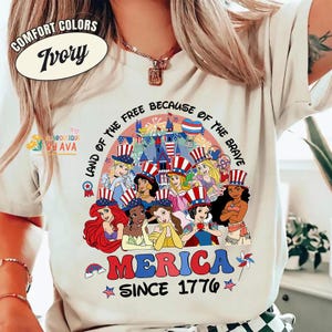 Happy Independence Day Disneyland Princess Shirt, WDW Disneyland Castle Family USA Happy 4th of July Tee, America US Flag, Girl Trip Shirt image 2