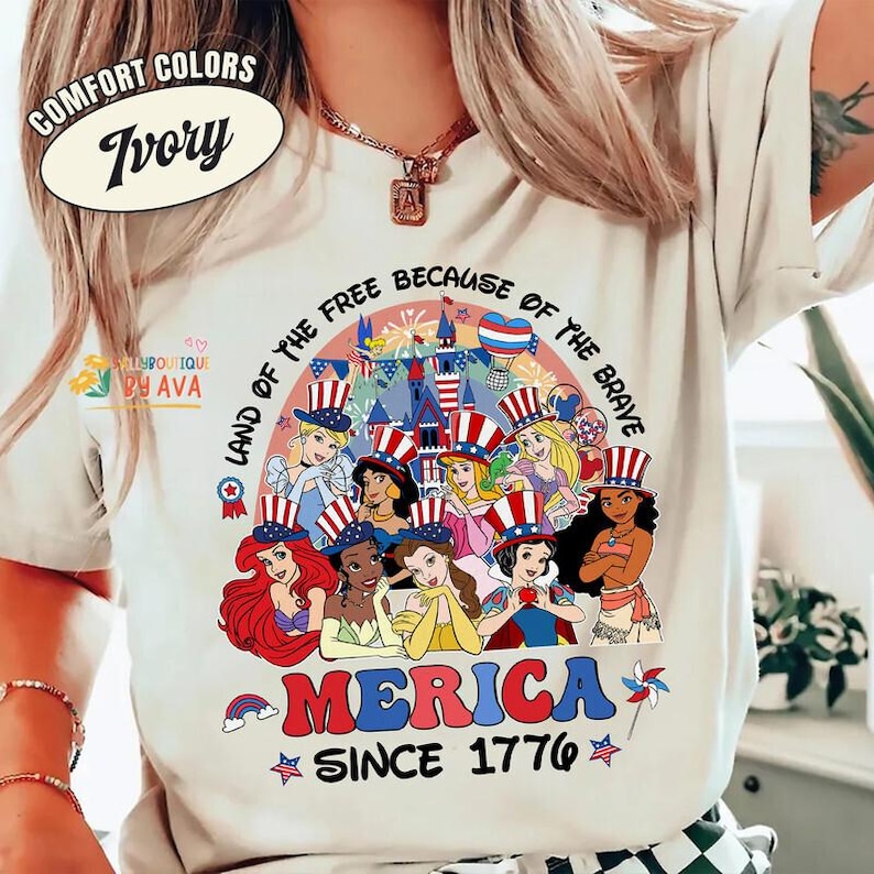 Happy Independence Day Disneyland Princess Shirt, WDW Disneyland Castle Family USA Happy 4th of July Tee, America US Flag, Girl Trip Shirt image 2
